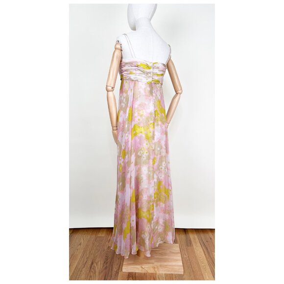 Vintage 60s 70s Custom Made Maxi Dress Gown Floral Print Pleated Romantic Boho - Picture 7 of 15